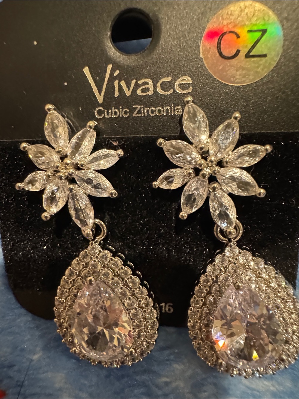 Silver Cubic Zirconia Teardrop Dangle Earrings - Clear